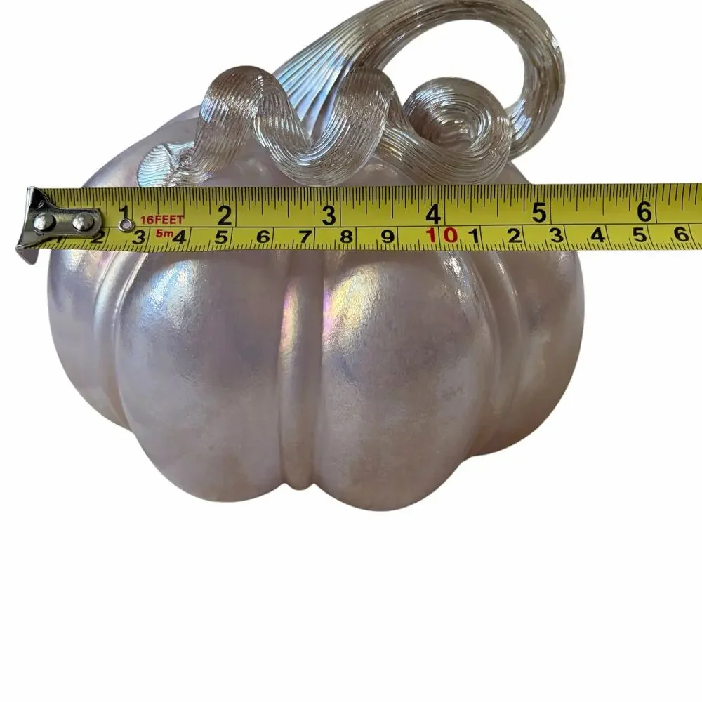 Hand Blown Art Glass Pumpkin 6in Iridescent Pink Chic Fall Designer Decor NEW